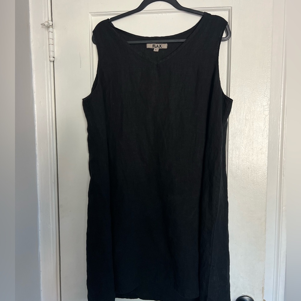 FLAX black linen sleeveless tunic/long tank top/dress Large